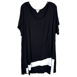 Avenue Plus Size 26 28 Top Black White Chiffon Trim Scoop Short‎ Sleeve 1682